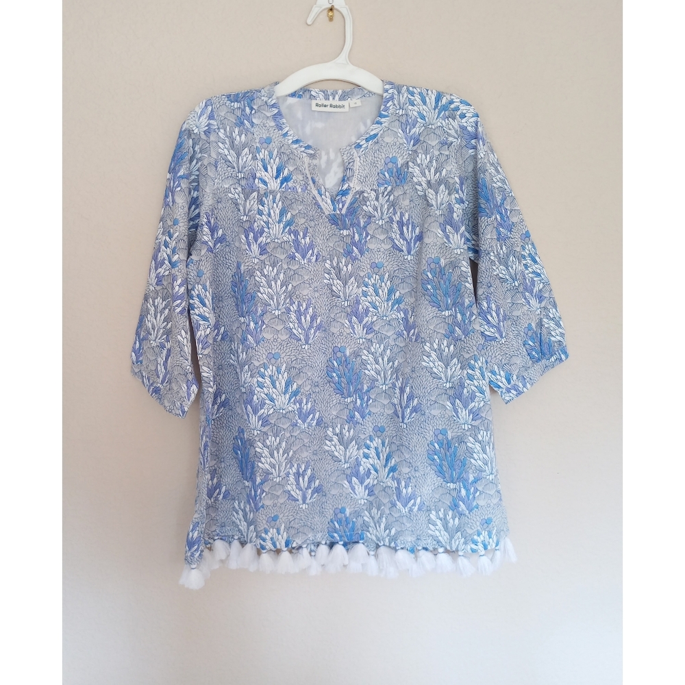 Roller Rabbit blue and white tassel hem tunic dress